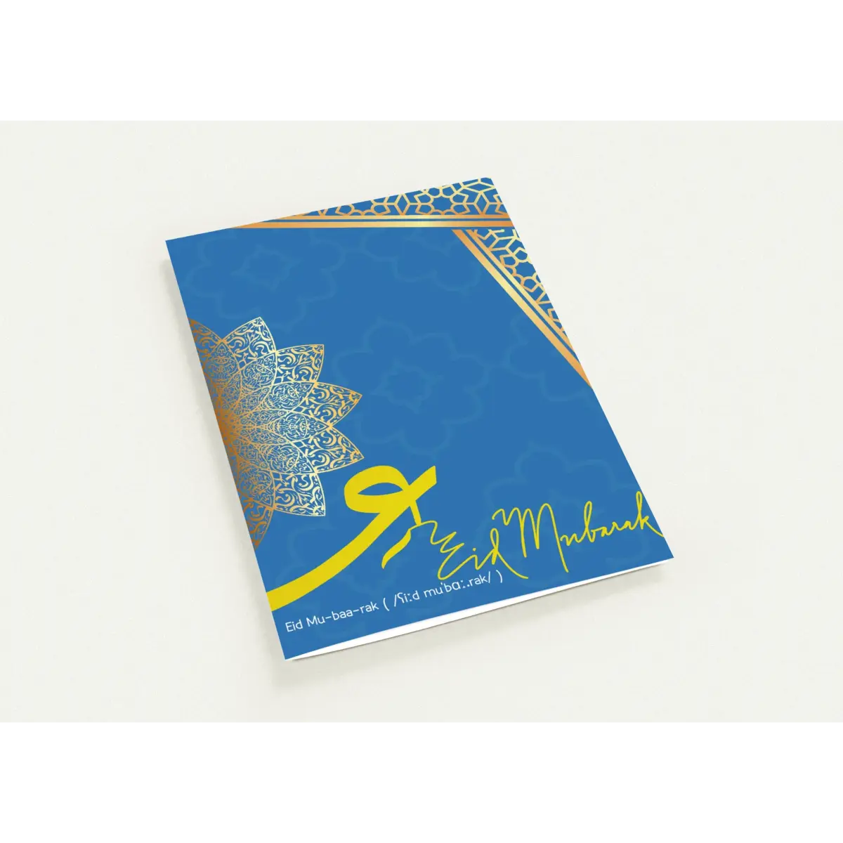 Eid Mubarak Greeting Card | عِيد مُبَارَكْ | Elegant Blue and Gold Arabic Design | Pack of 10 Greeting Cards (Folded, Premium envelopes included) | (US & CA) | By Islamic Calendars - Islamic Calendars