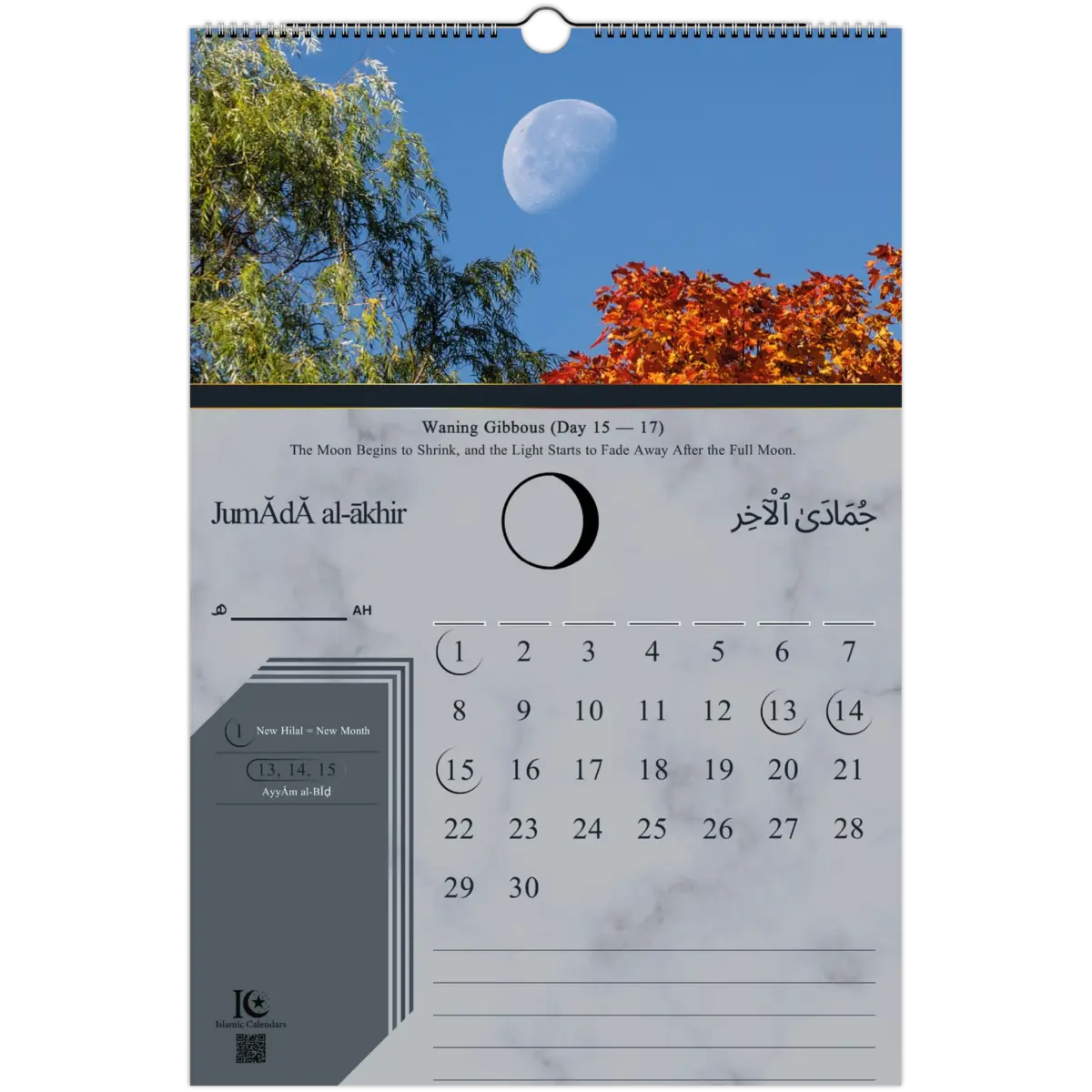 Phases of the Moon | Islamic Hijri Wall Calendar (US & CA) - Timeless Design Edition | V1.0 - Islamic Calendars